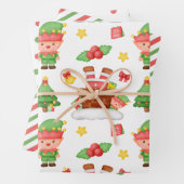 Niedlicher Santa Elf Streifen Winter Berry Weihnac Geschenkpapier Set (Beispiel)