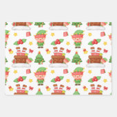 Niedlicher Santa Elf Streifen Winter Berry Weihnac Geschenkpapier Set (Vorderseite)