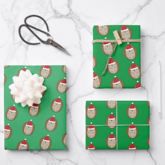 Niedlicher Santa Igel Geschenkpapier Set (Vorderseite)