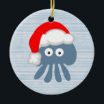 Niedlicher Santa Jellyfish Keramik Ornament<br><div class="desc">Blaue und weiße gestreifte Weihnachtsschmuck mit einem niedlichen Cartoon Santa Qualle von Molly Sky Designs.</div>