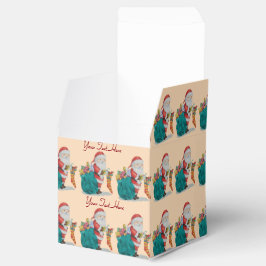 niedlicher Santa mit Geschenken und Spielzeug in S Geschenkschachtel