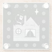 niedlicher Santa mit sackschwarz-weißem Weihnachts Glasuntersetzer (Rückseite)