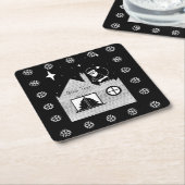 niedlicher Santa mit sackschwarz-weißem Weihnachts Rechteckiger Pappuntersetzer (angewinkelt)