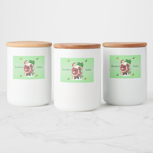 Niedlicher Santa mit Waldtieren Baum grün Lebensmitteletikett (Flaschen)