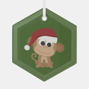 Niedlicher Santa Monkey Ornament Aus Glas