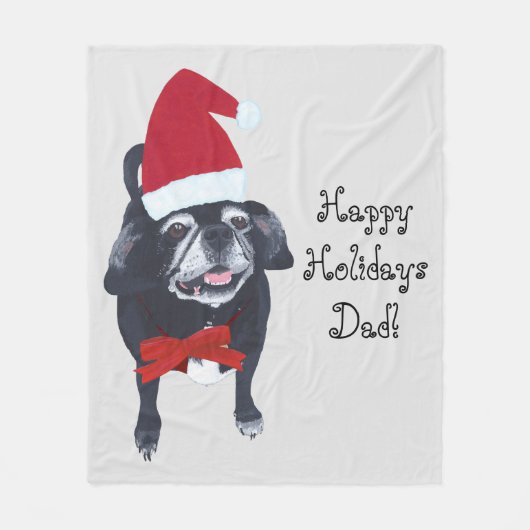 Niedlicher Santa Mops Hund Personalisierte Weihnac Fleecedecke (Vorderseite)