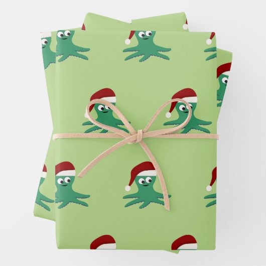 Niedlicher Santa Octopus Geschenkpapier Set (Beispiel)