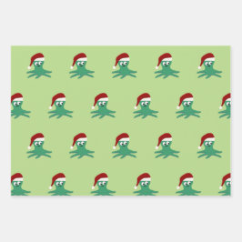 Niedlicher Santa Octopus Geschenkpapier Set