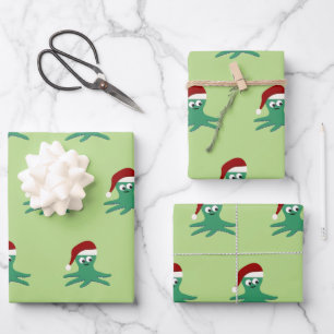 Niedlicher Santa Octopus Geschenkpapier Set