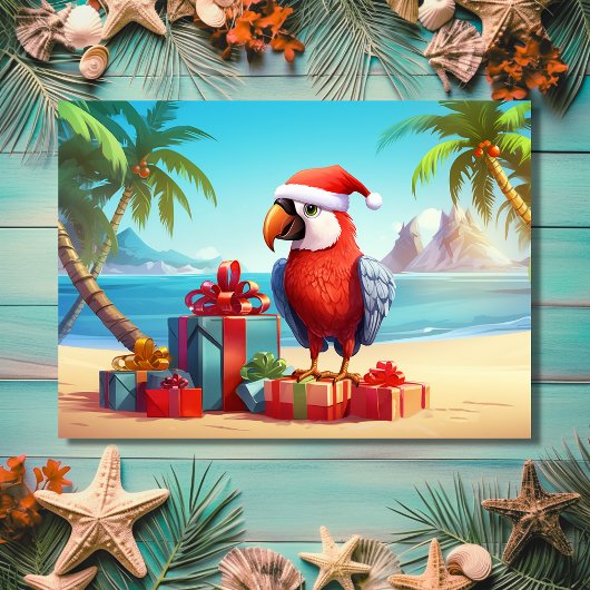 Niedlicher Santa Parrot Tropical Beach Weihnachten