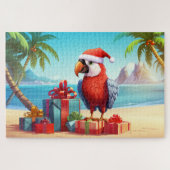Niedlicher Santa Parrot Tropical Beach Weihnachten Puzzle (Horizontal)
