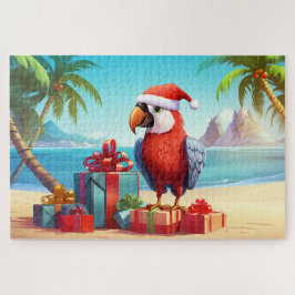 Niedlicher Santa Parrot Tropical Beach Weihnachten Puzzle