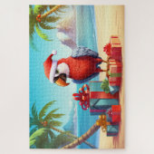 Niedlicher Santa Parrot Tropical Beach Weihnachten Puzzle (Vertikal)