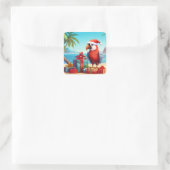 Niedlicher Santa Parrot Tropical Beach Weihnachten Quadratischer Aufkleber (Tasche)