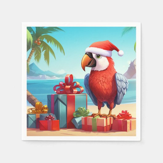 Niedlicher Santa Parrot Tropical Beach Weihnachten Serviette (Vorderseite)