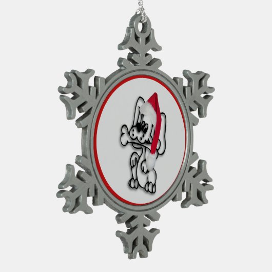 Niedlicher Santa Puppy Dog Schneeflocken Zinn-Ornament (Links)