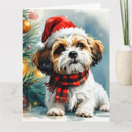 Niedlicher Santa Puppy mit Weihnachtsbaum Karte