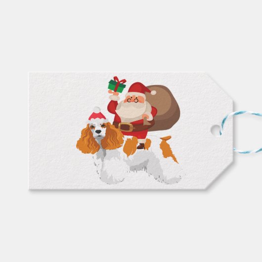 Niedlicher Santa Riding Cocker Spaniel Weihnachten Geschenkanhänger (Vorderseite (Horizontal))