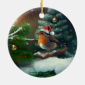 Niedlicher Santa Robin mit benutzerdefiniertem Tex Keramik Ornament (Hinten)