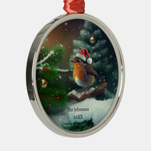 Niedlicher Santa Robin mit benutzerdefiniertem Tex Ornament Aus Metall (Rechts)