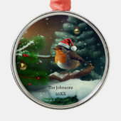 Niedlicher Santa Robin mit benutzerdefiniertem Tex Ornament Aus Metall (Vorne)