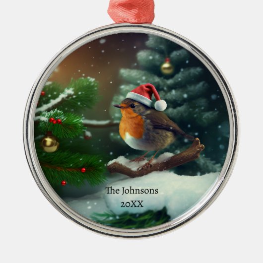 Niedlicher Santa Robin mit benutzerdefiniertem Tex Ornament Aus Metall (Vorne)