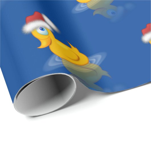Niedlicher Santa Rubber Ente auf blauem Hintergrun Geschenkpapier (Rolleneckpunkt)