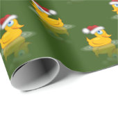 Niedlicher Santa Rubber Ente auf dunkelgrünem Hint Geschenkpapier (Rolleneckpunkt)