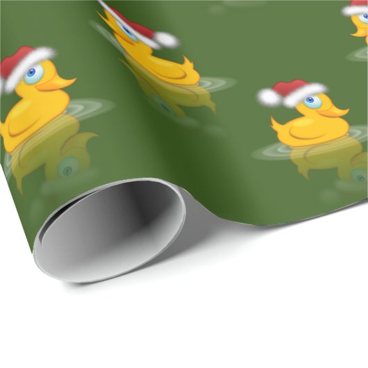 Niedlicher Santa Rubber Ente auf dunkelgrünem Hint Geschenkpapier (Rolleneckpunkt)