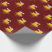 Niedlicher Santa Rubber Ente auf dunkelrotem Hinte Geschenkpapier (Ecke)