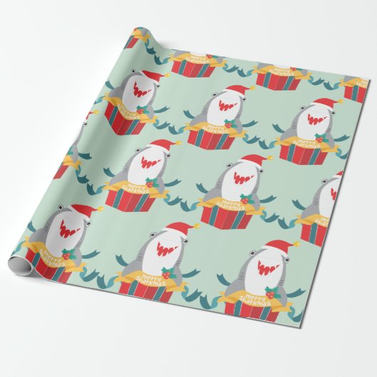 Niedlicher Santa Shark Geschenkpapier (Ungerollt)