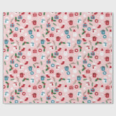 Niedlicher Santa Snowman Stars Pink Muster Weihnac Geschenkpapier (Flach)