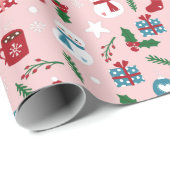 Niedlicher Santa Snowman Stars Pink Muster Weihnac Geschenkpapier (Rolleneckpunkt)