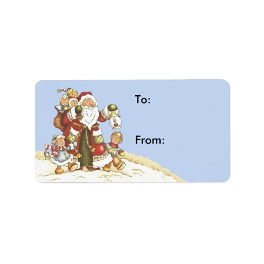 Niedlicher Santa Umgeben von Kindern in Snow Blue Adressaufkleber (Vorne)