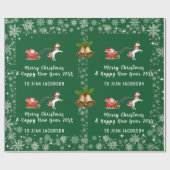 Niedlicher Santa Unicorn Modernes Skript Personali Geschenkpapier (Flach)