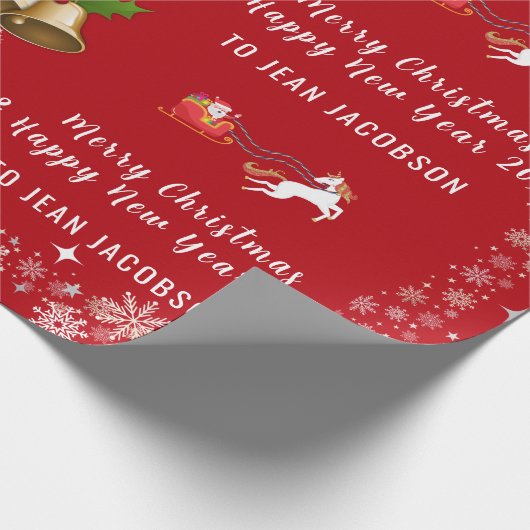 Niedlicher Santa Unicorn Modernes Skript Personali Geschenkpapier (Ecke)