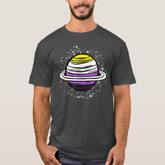 Niedlicher Saturn Planet, nicht binäre Flaggenagen T-Shirt