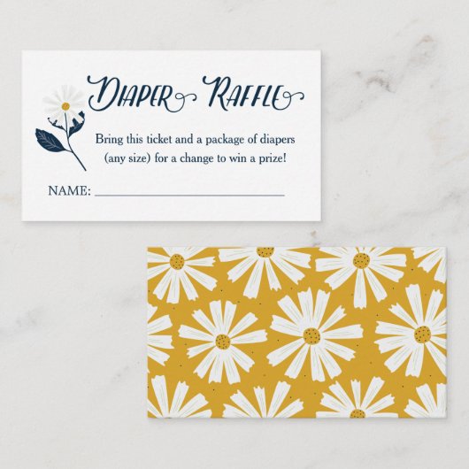 Niedlicher Scandi Daisy Diaper Raffle Ticket Begleitkarte (Vorne/Hinten)