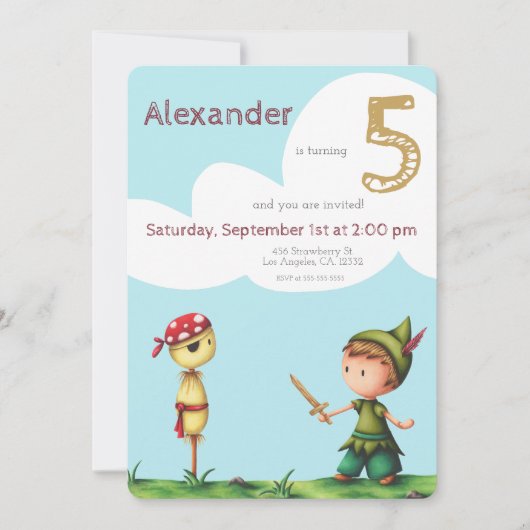 Niedlicher Scarecrow Pirate Adventure Kindergeburt Einladung (Vorderseite)