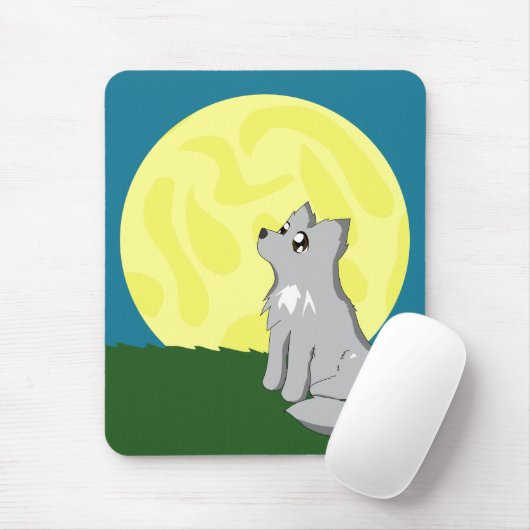 Niedlicher schäbiger Wolf mit Mond Mousepad (Mit Mouse)