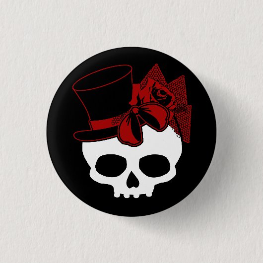 Niedlicher Schädel mit Red Bow Button für die Top- (Vorderseite)