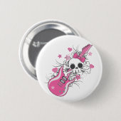 Niedlicher Schädel mit rosa Gitarre Button (Vorne & Hinten)
