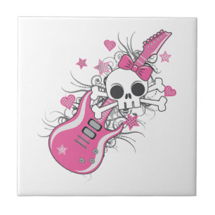 Niedlicher Schädel mit rosa Gitarre Fliese