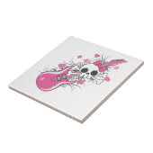 Niedlicher Schädel mit rosa Gitarre Fliese (Seite)