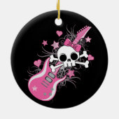 Niedlicher Schädel mit rosa Gitarre Keramikornament (Hinten)