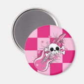 Niedlicher Schädel mit rosa Gitarre Magnet (Vorderseite/Rückseite)