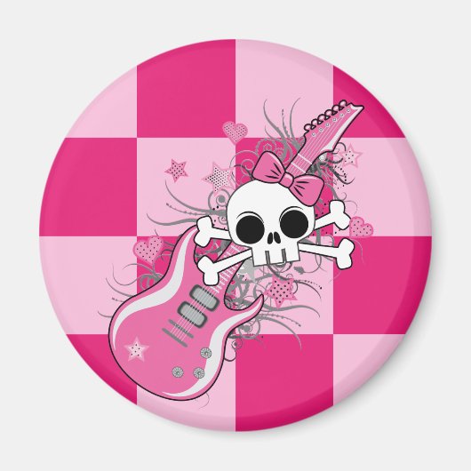 Niedlicher Schädel mit rosa Gitarre Magnet (Vorne)