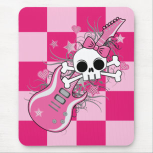 Niedlicher Schädel mit rosa Gitarre Mousepad