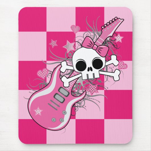 Niedlicher Schädel mit rosa Gitarre Mousepad (Vorne)