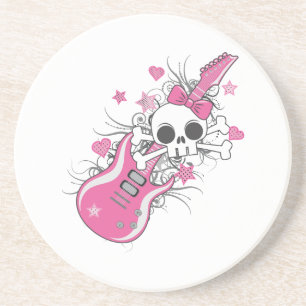 Niedlicher Schädel mit rosa Gitarre Sandstein Untersetzer